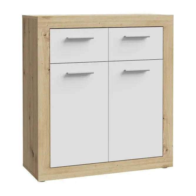 Komoda 2-drzwiowa z 2 szufladami BACCIO 83 cm Dąb Artisan biały