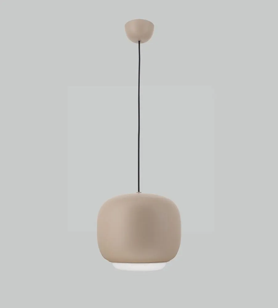 lampa wisząca, kula, beżowy, minimalistyczna, szklano-metalowa