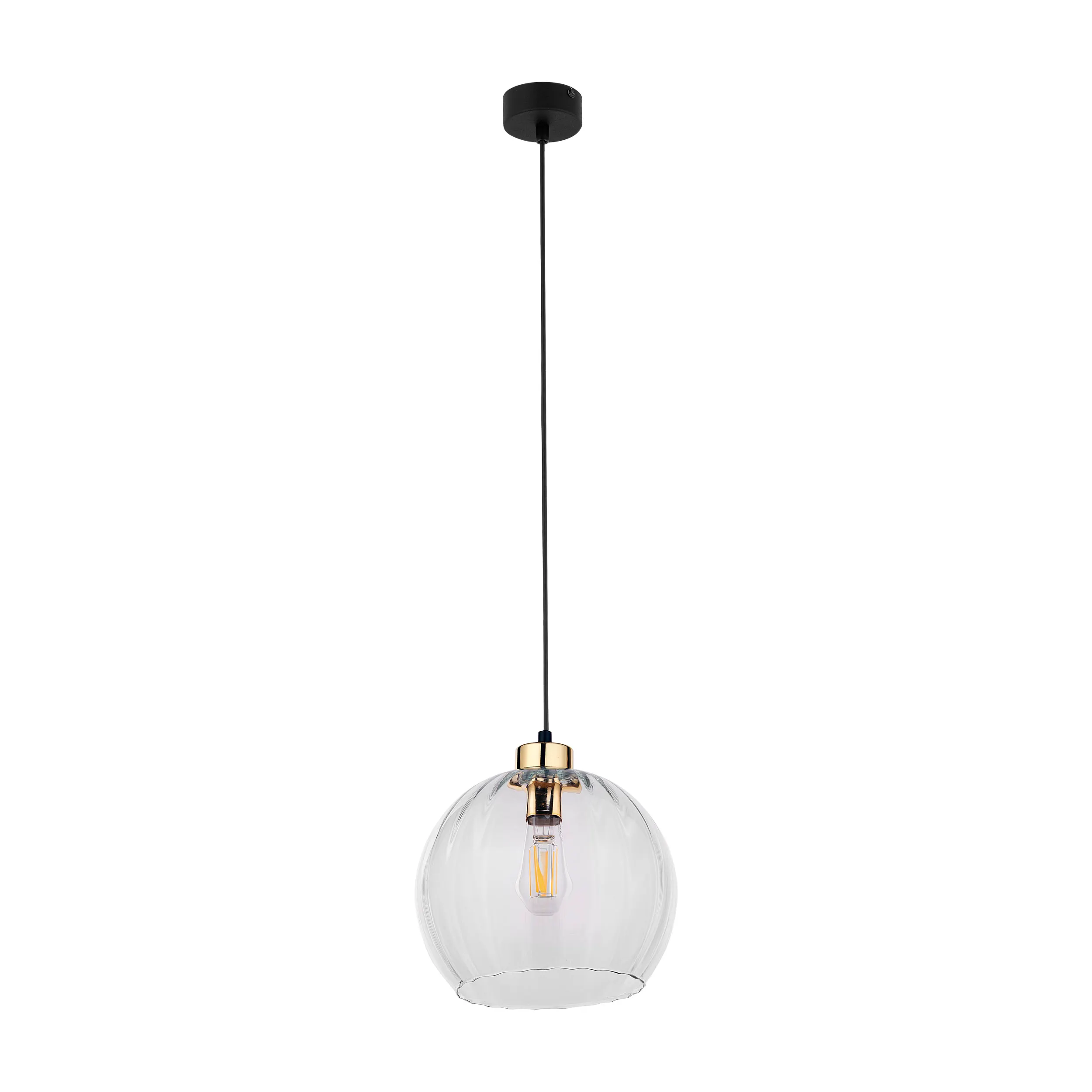 Lampa wisząca DEVI czarna ze złotym elementem transparentnym szklanym kloszem 170x25cm