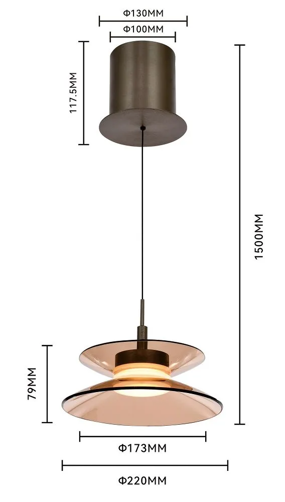 image lampa, lampa wisząca, pendant light, wykończenie miedziane, okrągły abażur