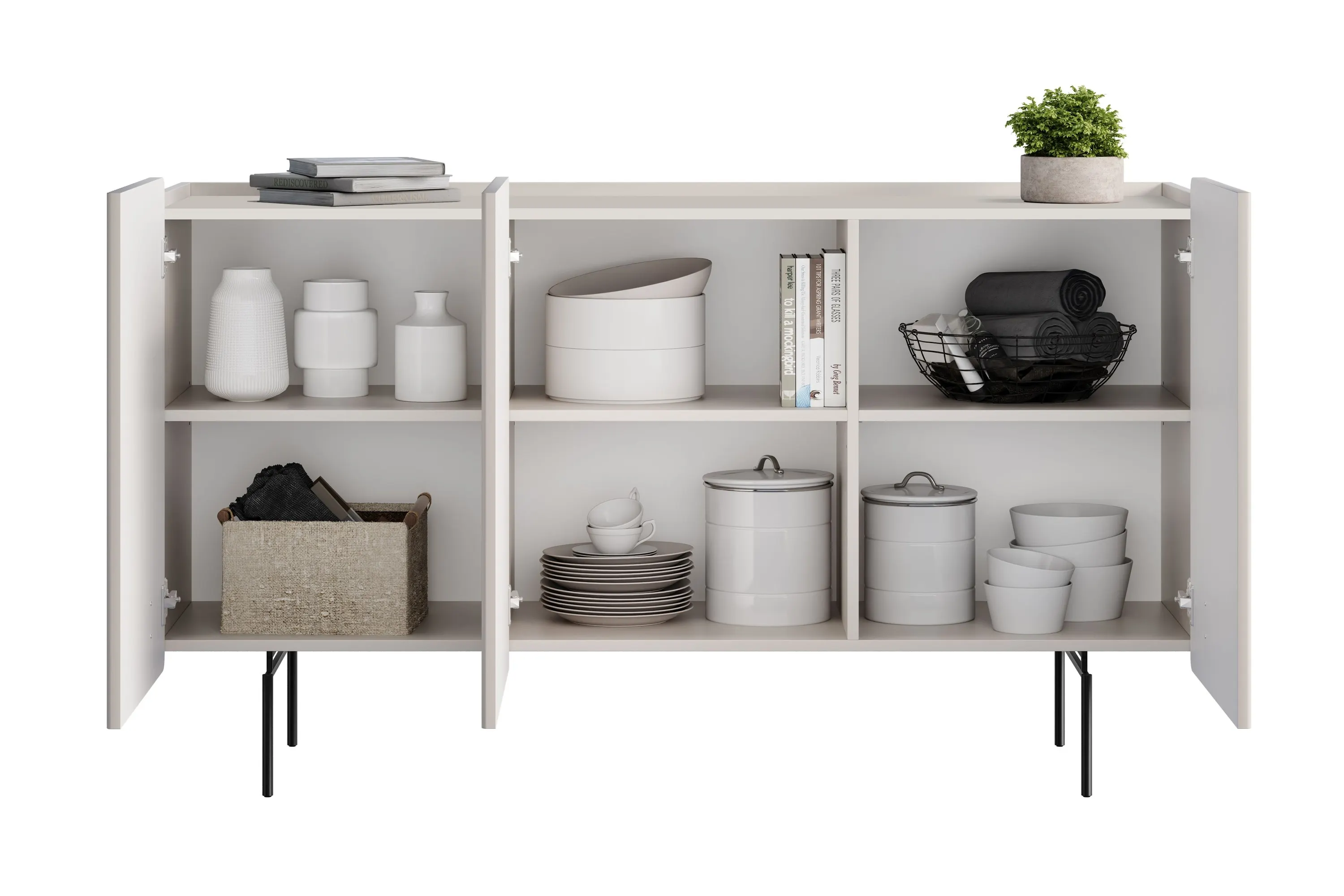 Komoda 3-drzwiowa MALMI 150cm - kaszmirowa czarne nogi - B_167023