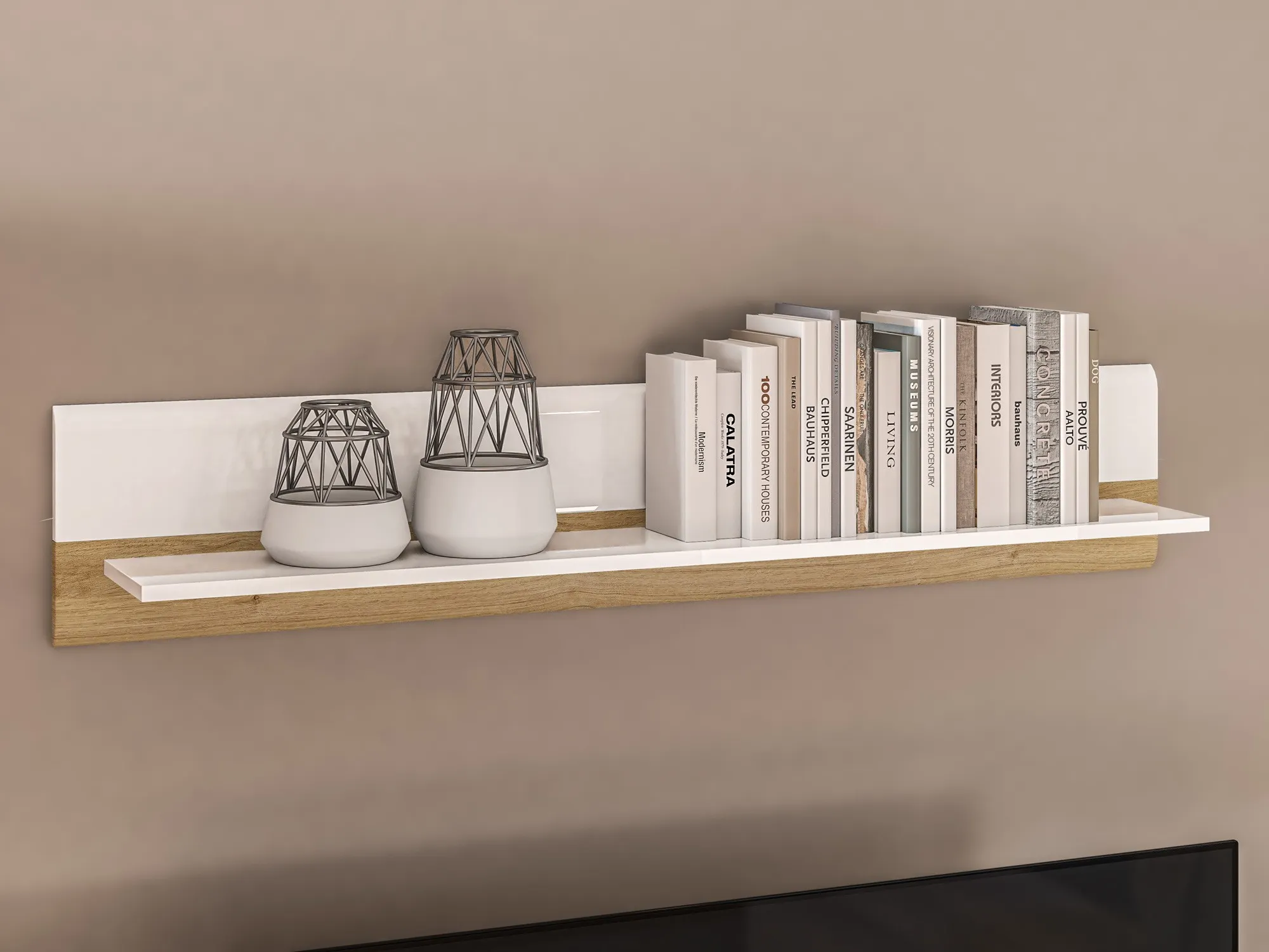 Półka ścienna ADAGIO 09 dąb castello, biały połysk 134x20x25 - 1ADAG09-001