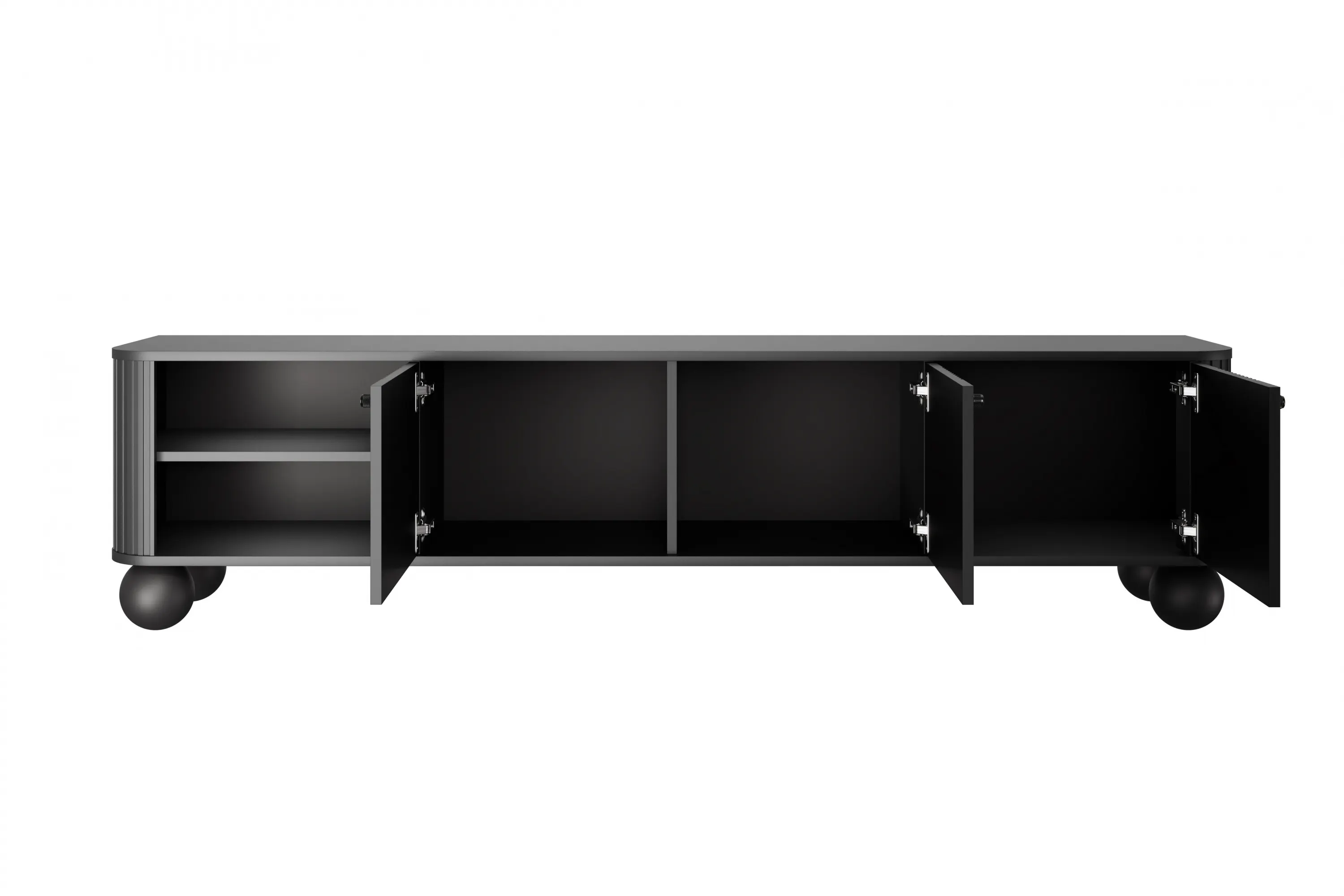 Szafka RTV 3-drzwiowa VESPER RTV 187 ryflowany front czarna czarne uchwyty nogi kule - B_163697