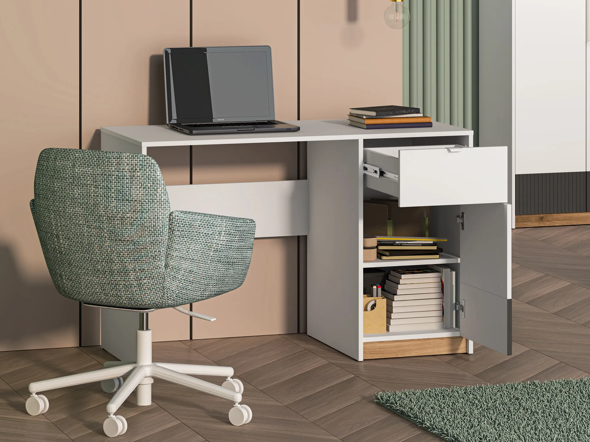 Biurko z szufladą TORINO 08 Biały, Castello, Grafit - 1TORI08-001