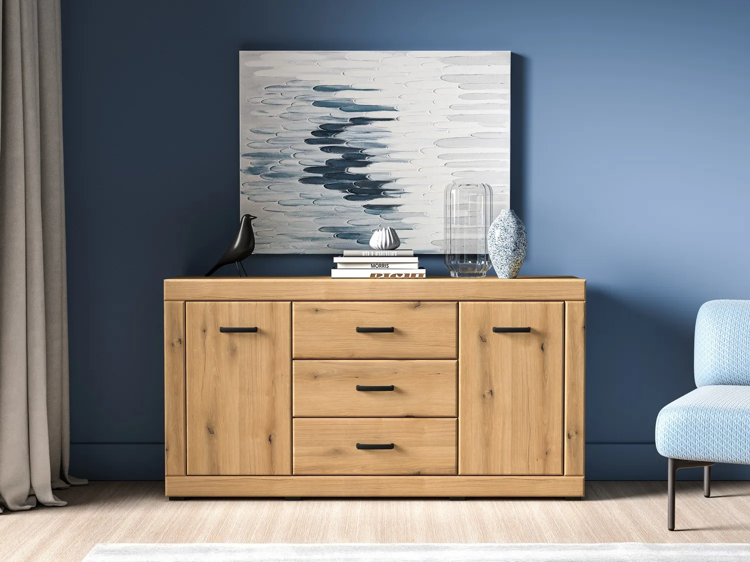 Komoda 2-drzwiowa z szufladami DORA 160x40x85 dąb evoke - 1DORA04-001