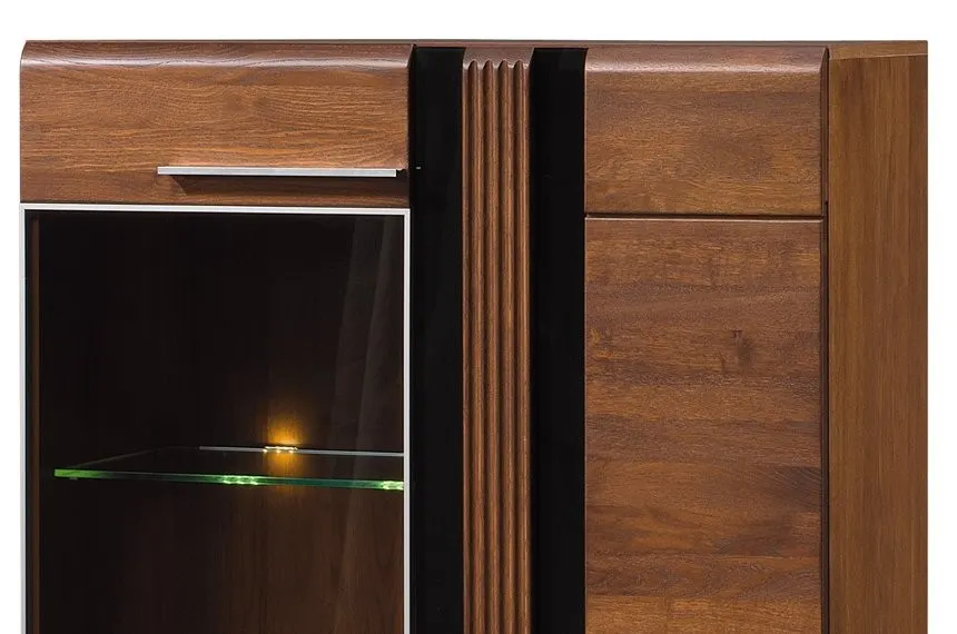 Witryna PORTI 15 2-drzwiowa drewniana dąb antyczny czarna 145x95x42cm - TH-100-0828