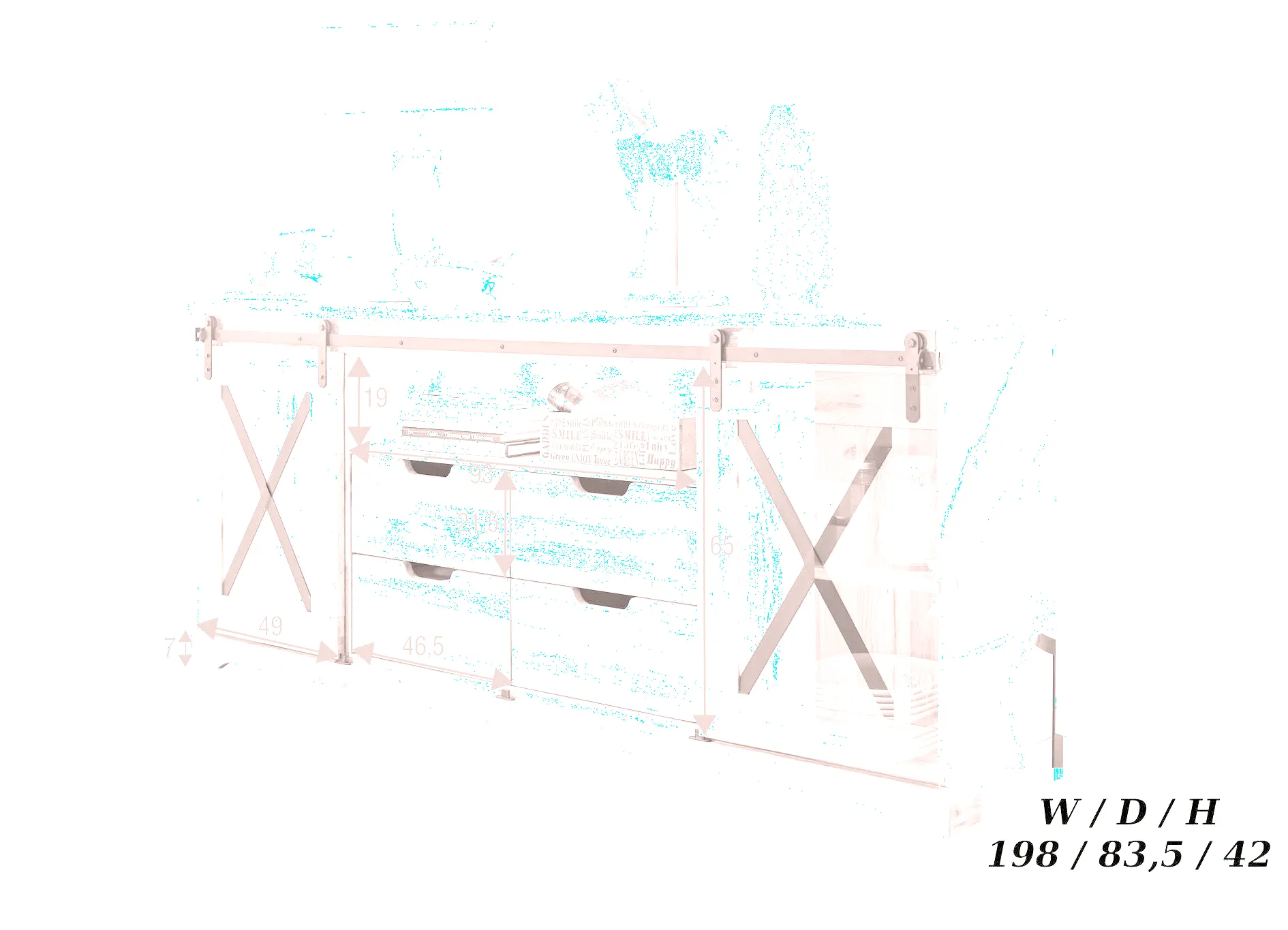 Komoda dębowa TIDY 2-drzwiowa z 4 szufladami 198x83 dąb olejowany - GK_1034240501