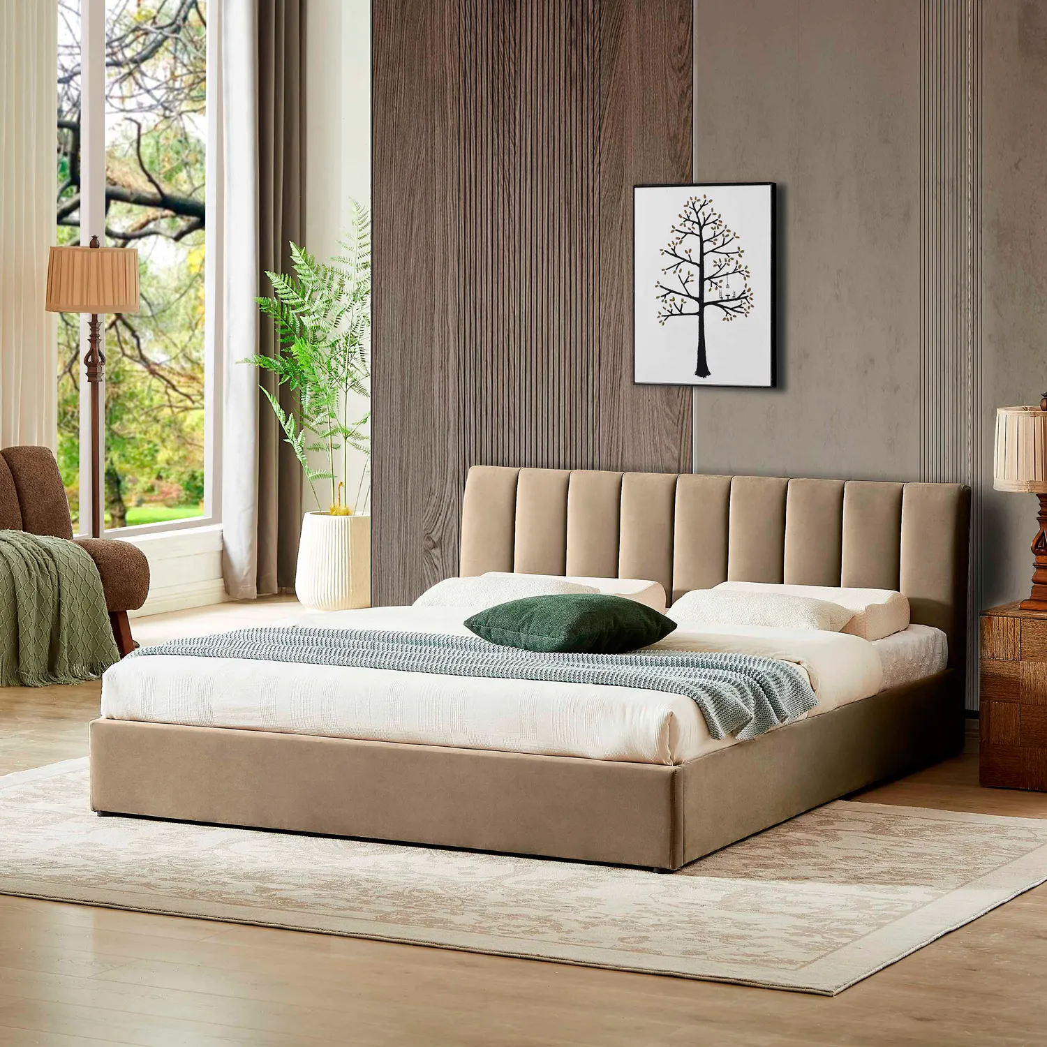 ŁÓŻKO z pojemnikiem MONTREAL VELVET BEŻ BLUVEL 28 podnośnik gazowy 120X200