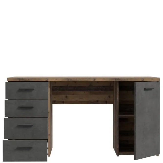 Biurko NET106 z szafką i 4 szufladami - beton, efekt dębu - MT926-C943