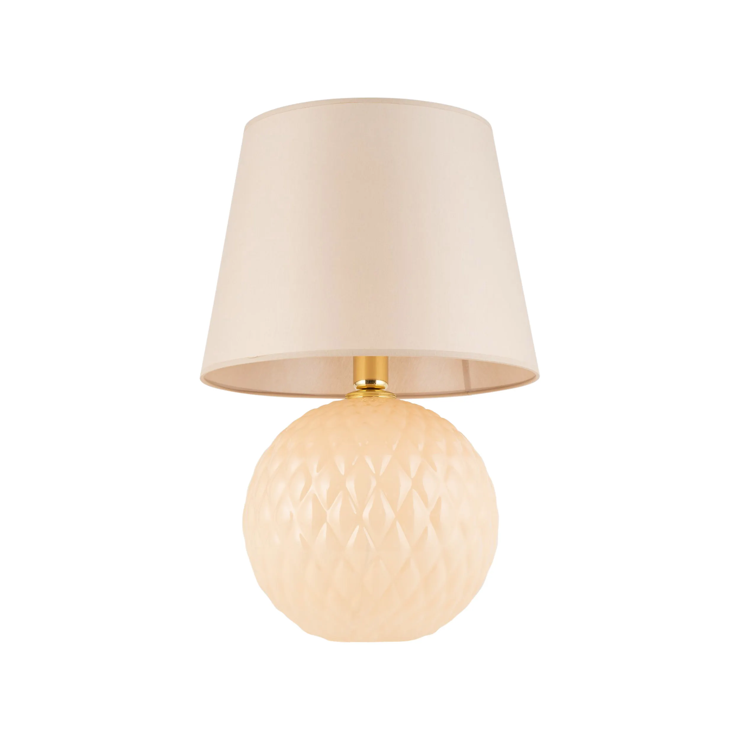 Lampka nocna SANTANA beżowa z kremowym klasycznym kloszem i złotym elementem 60x39cm