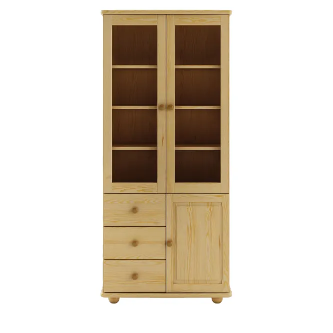 KW116 kredens/witryna/biblioteczka S81 W190 G35 sosna surowy DREWMAX