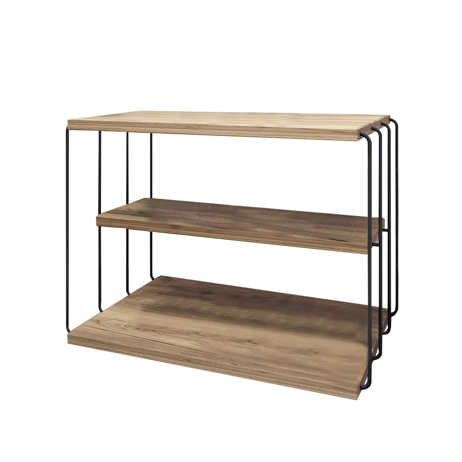 Stolik boczny wielofunkcyjny LIFON 50x40 cm sosna atlantycka na czarnym stelażu Półka, Drewno, Meble, Tabela