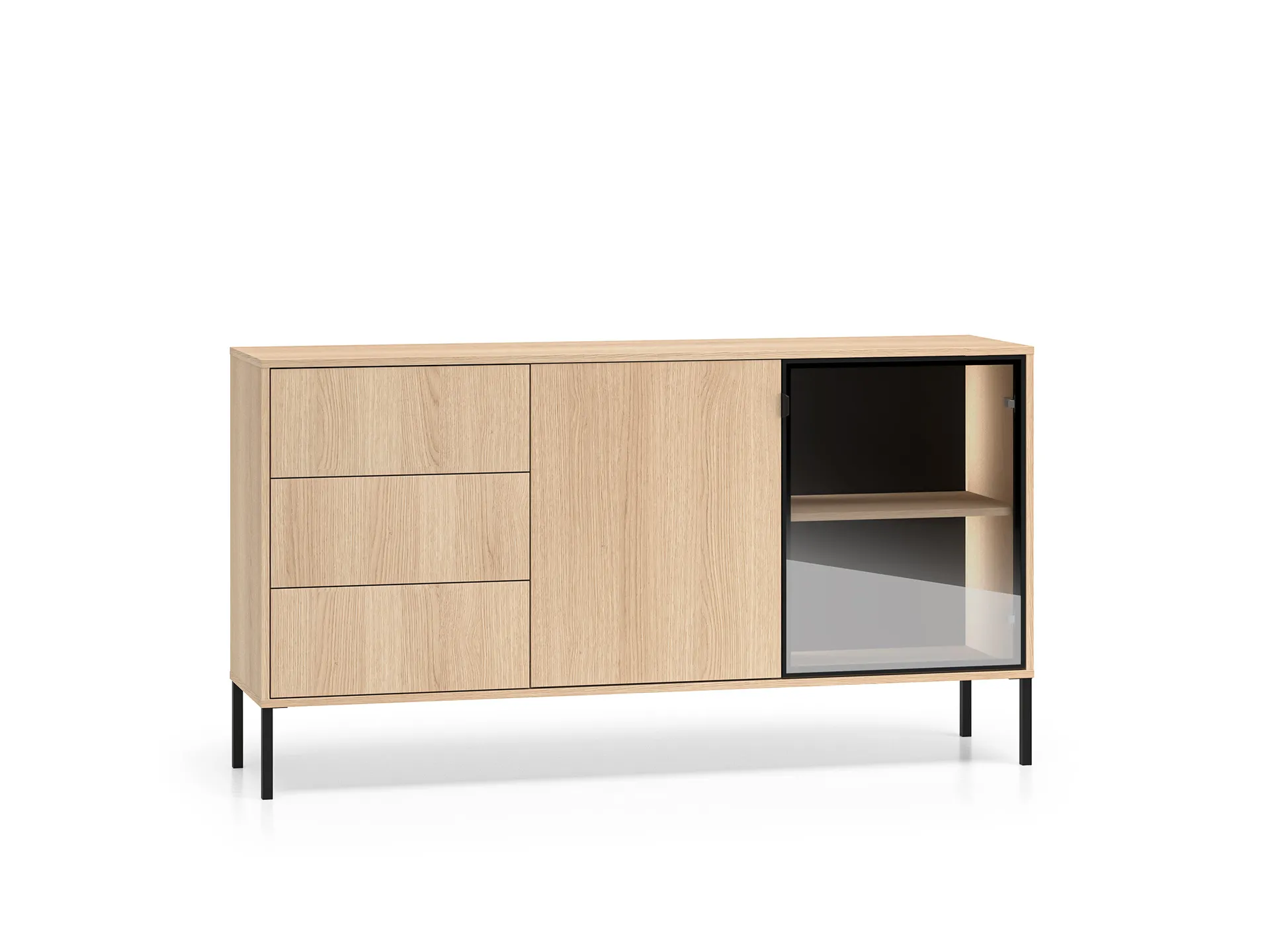 Komoda 2-drzwiowa z 3 szufladami BARNEE 02 oświetlenie LED dąb lindberg