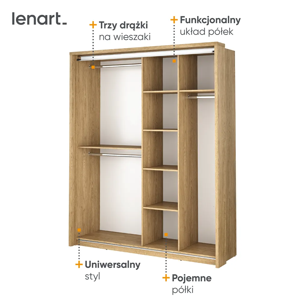 Szafa 2-drzwiowa z lustrami ARTI AR-17 180cm dąb shetland - AR17DH