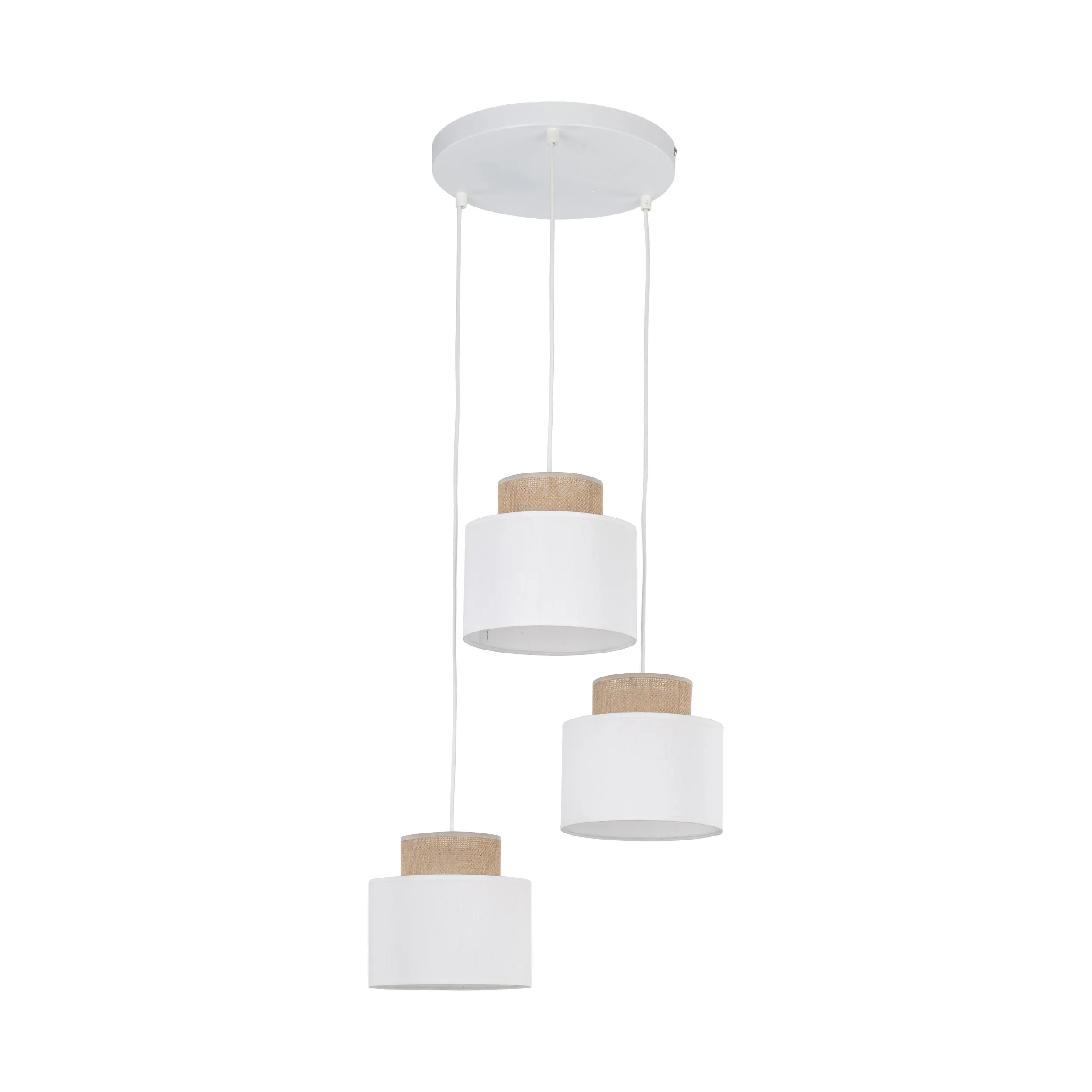 Lampa wisząca DUO biała z brązowymi elementami z tkaniny 110x35cm
