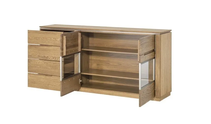 Komoda z witryną 2-drzwiowa z 4 szufladami MONTENEGRO 47 drewniana dąb rustical 180x87x42cm - TH-100-0937