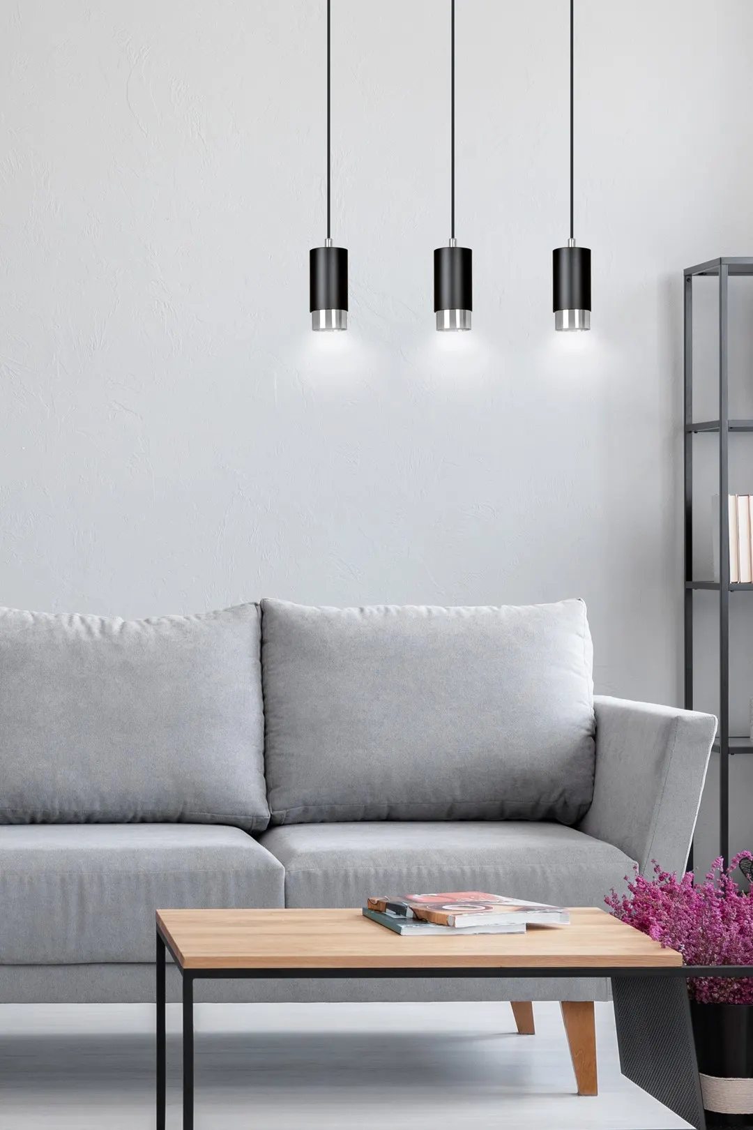 Lampa wisząca FUMIKO (816/3) z regulacją wysokości czarna-chrom — zdjęcie 6