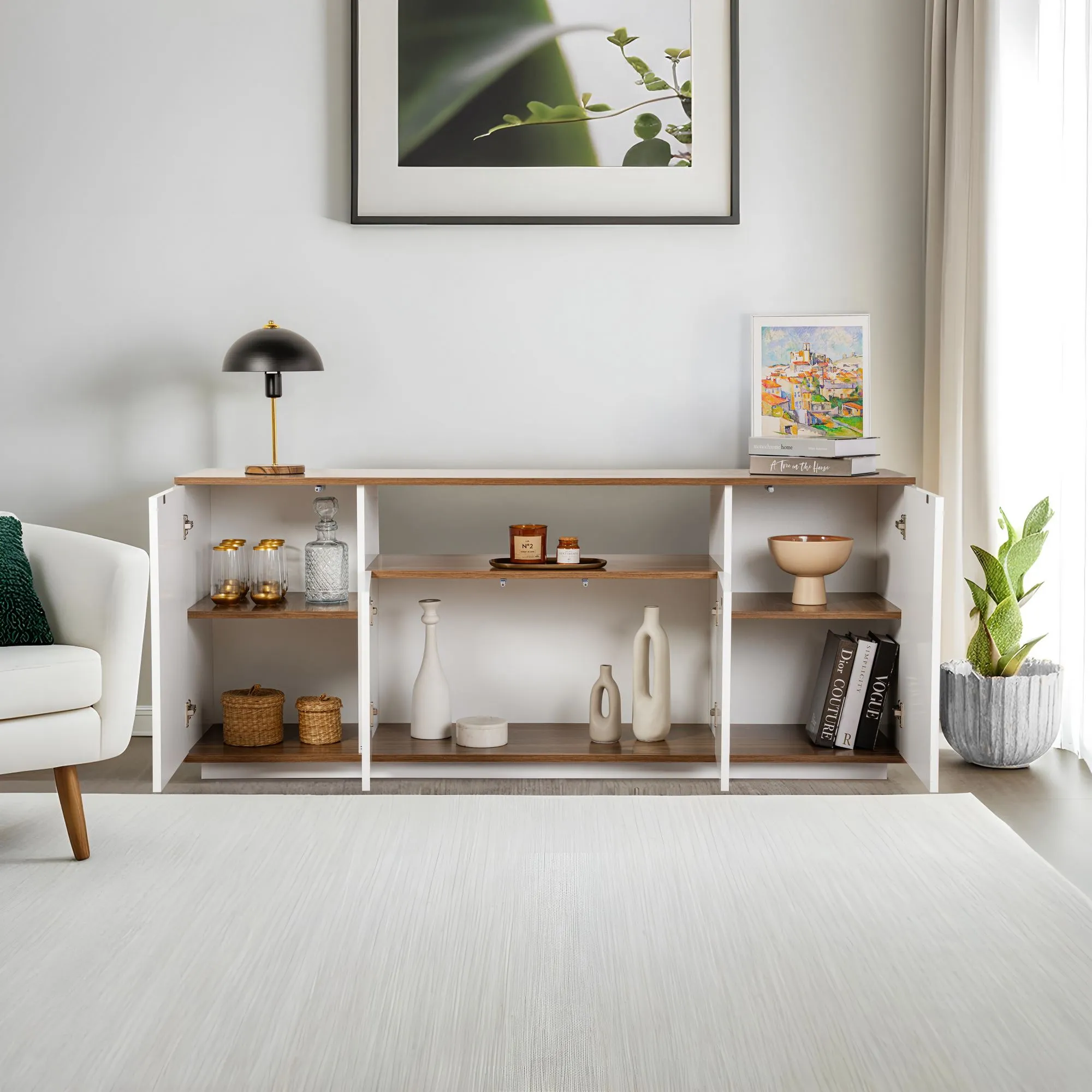 Komoda 4-drzwiowa z wnęką ARISTA 180 cm biały orzech — zdjęcie 6