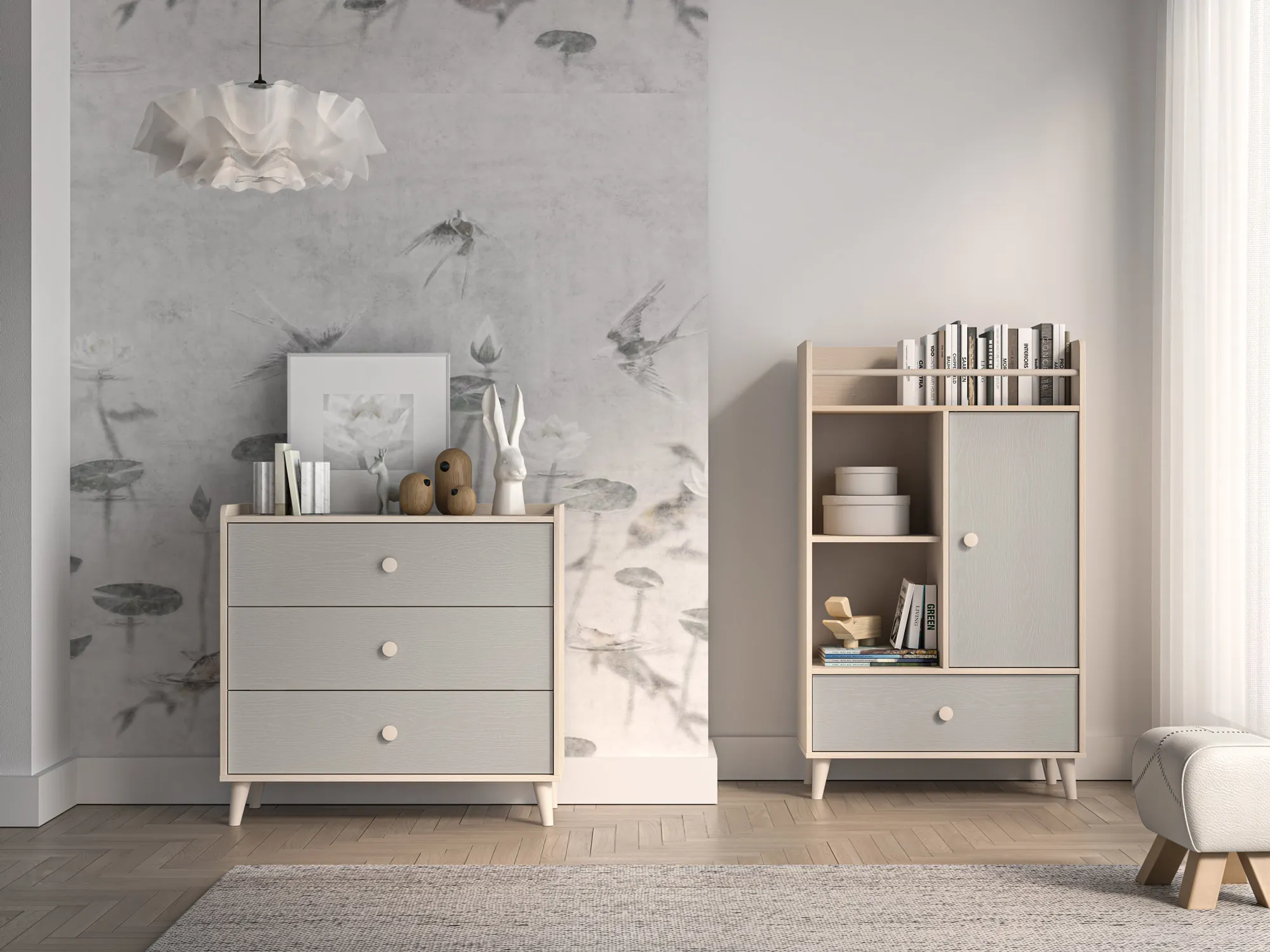 Komoda z 3 szufladami MEVEL 06 piasek pustyni, szary pallad - 1MEVE06-002