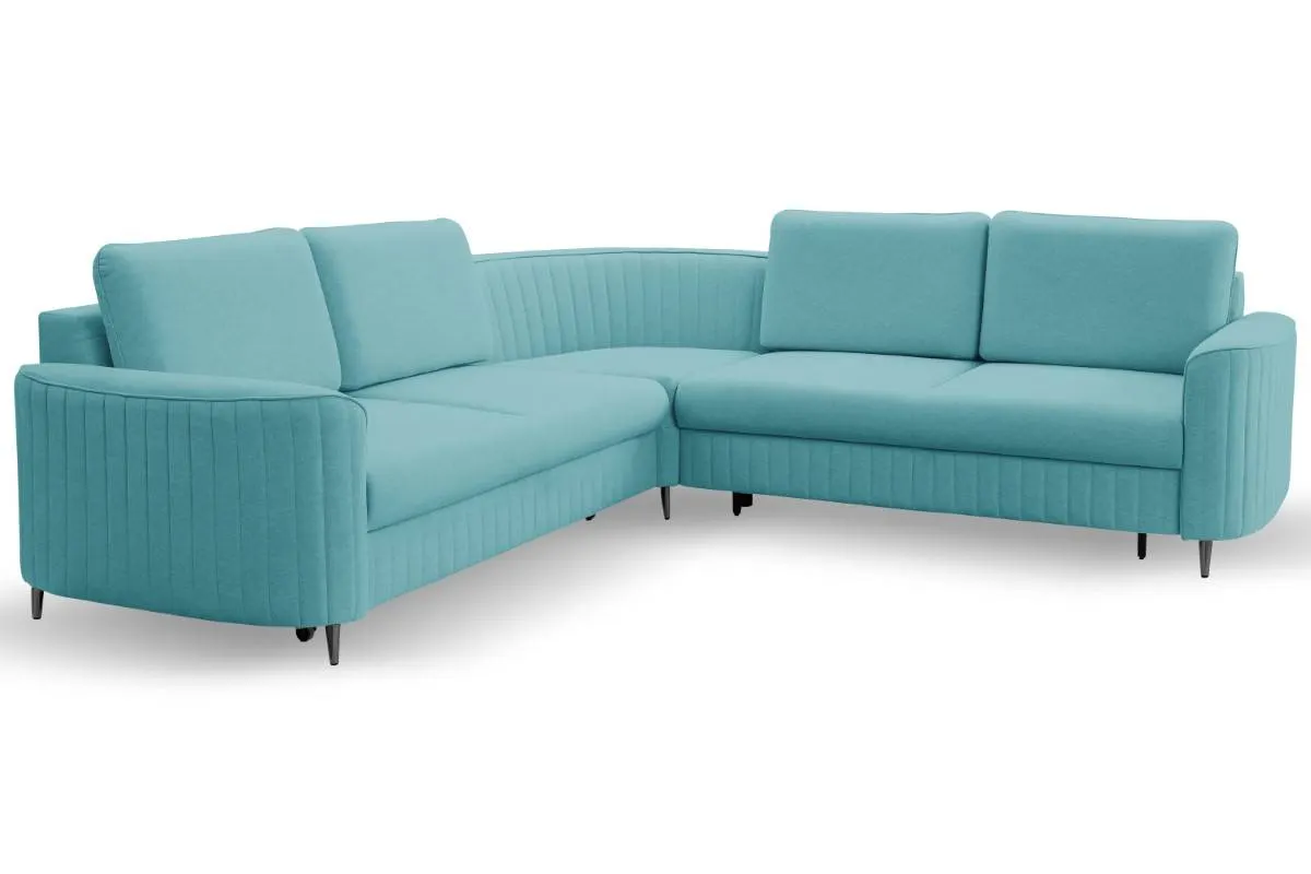 Narożnik rozkładany z pojemnikiem LAREN CASTEL 251 cm lewy niebieski czarne nóżki Kanapa, Meble