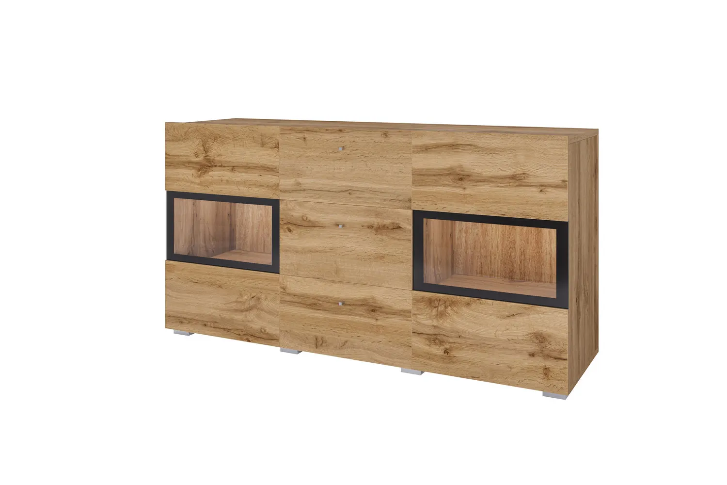 Komoda 2-drzwiowa z szufladami BAROS szklana dąb wotan - 24N0BM26