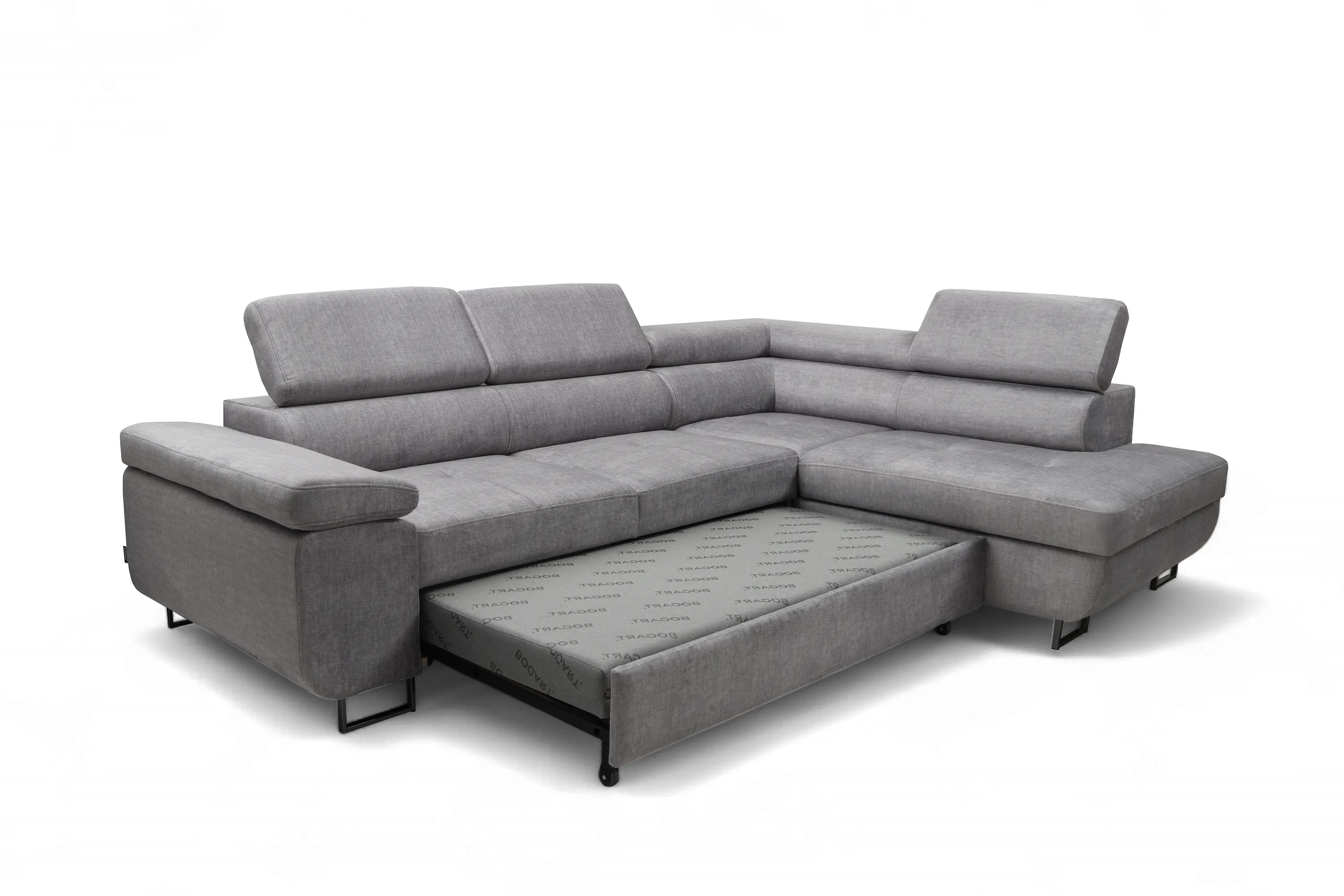 Narożnik prawostronny ANNABELLE L regulowane zagłówki nogi czarne tkanina Vogue 14 szary - B_165780