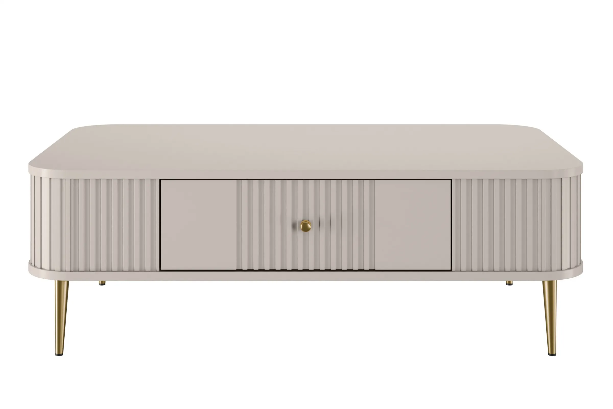 Stolik kawowy z szufladą VESPER 103 ryflowany front cashmere złote nogi - B_163798