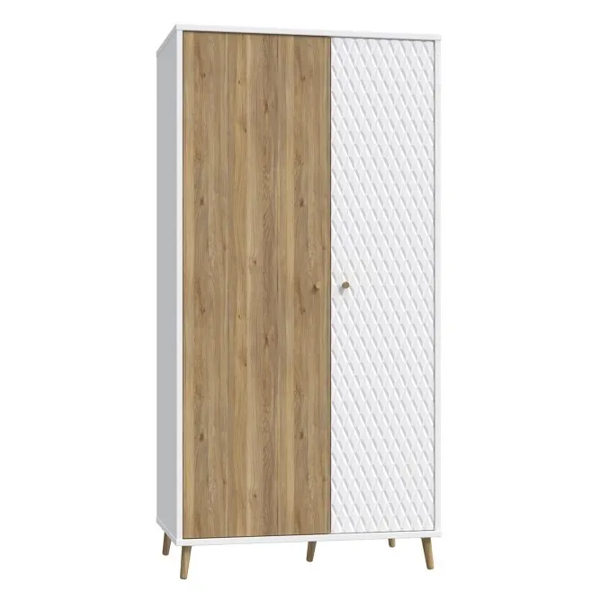 Szafa 2-drzwiowa AKSANA L z drazkiem i półkami - dąb mauvella, biały