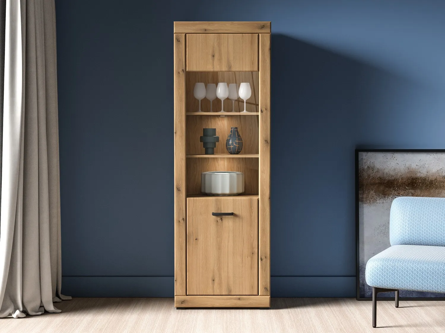 Witryna szklana 1-drzwiowa DORA 65x40x195 L/P dąb evoke - 1DORA02-001