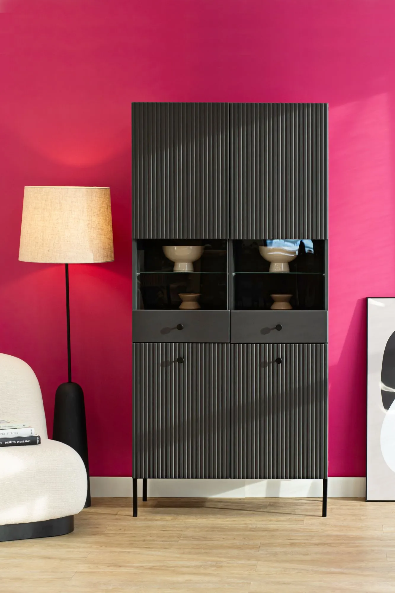 Witryna 4-drzwiowa VIENA ryflowany front antracyt - INT_5003209