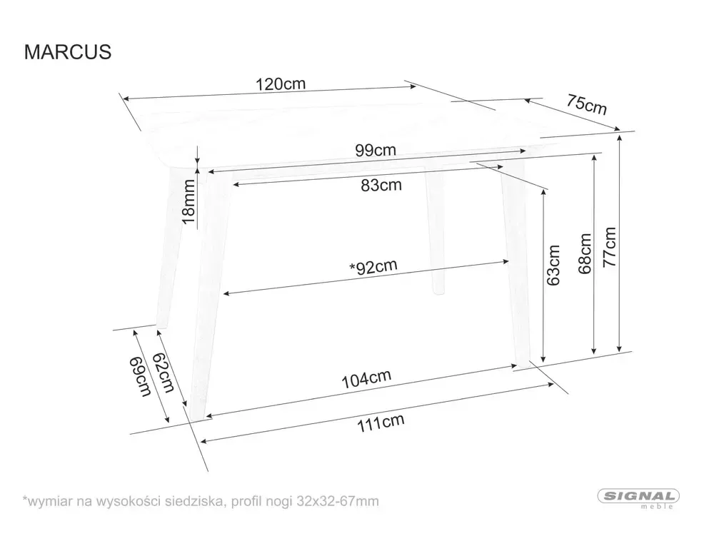 Stół jadalniany MARCUS 120x75 efekt marmuru biało-drewniany - MARCUSBMAD120