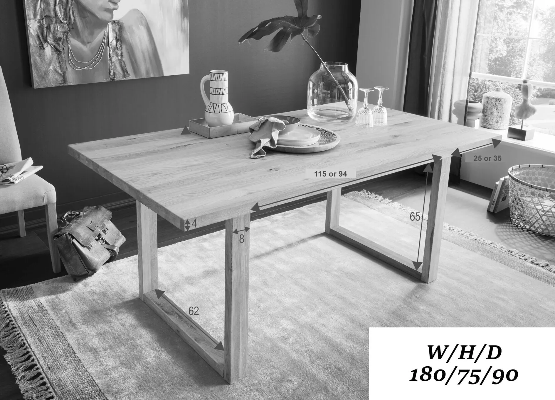 Stół dębowy prostokątny DOVE 180x90 na dwóch nogach - GK_1031691801