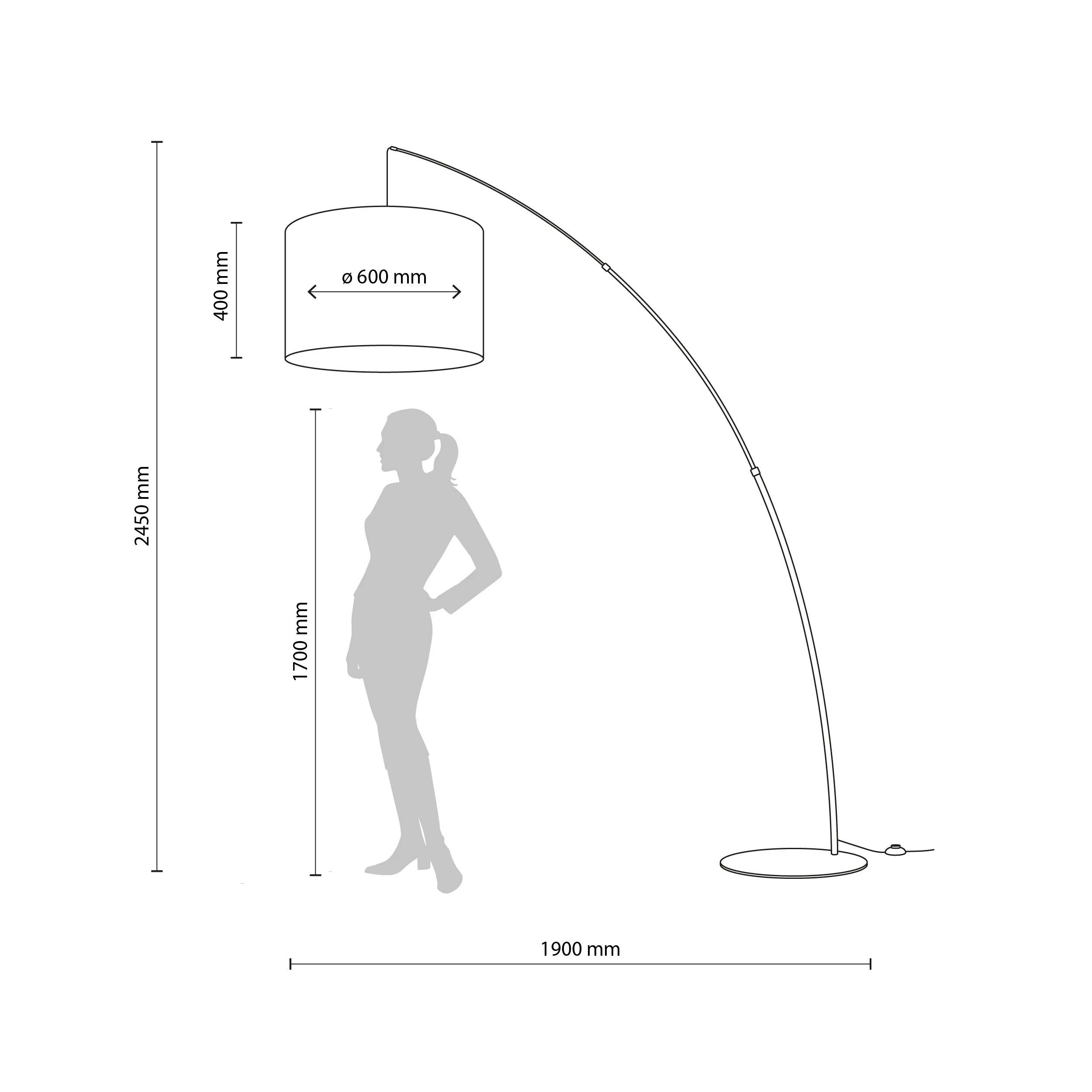 Lampa podłogowa MOBY czarna na metalowym wysięgniku z szarym okrągłym kloszem z tkaniny 245x190x60cm - TK_5487