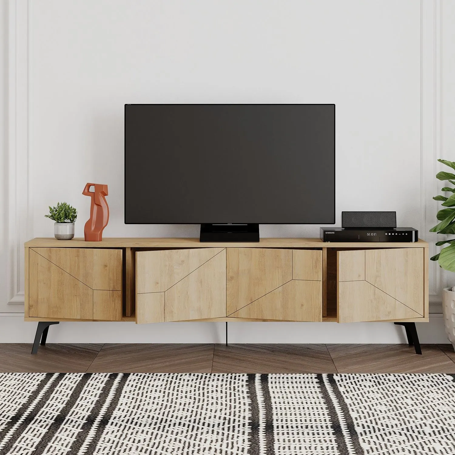 Szafka RTV drewniana 4-drzwiowa DUNE 180 cm efekt dębu