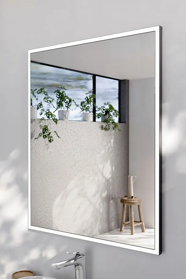 image lustro, lustro ścienne, lustro z podświetleniem LED, dekoracja wnętrza, lustro łazienkowe przy umywalce