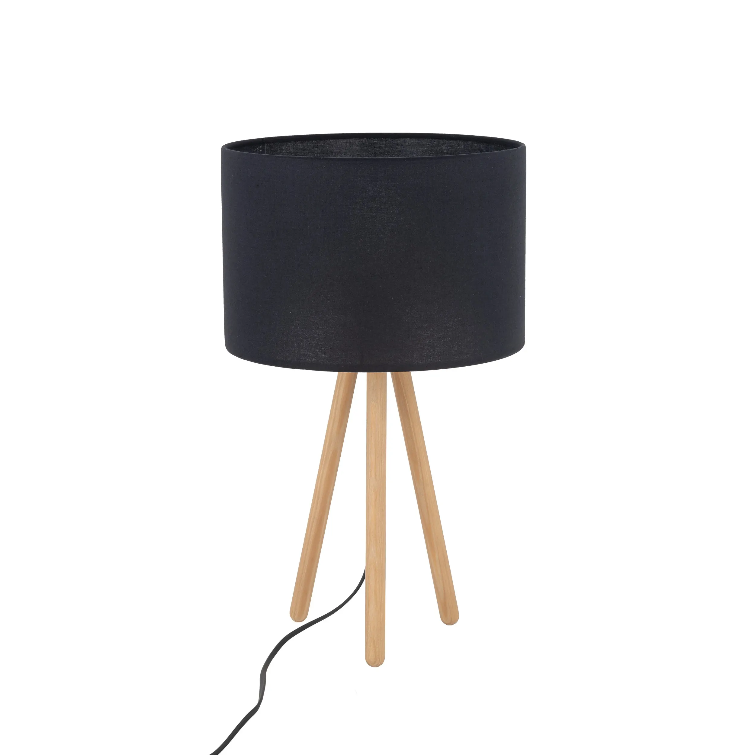 Lampka nocna TOKYO jasne drewniane nogi czarny okrągły abażur 52x30cm