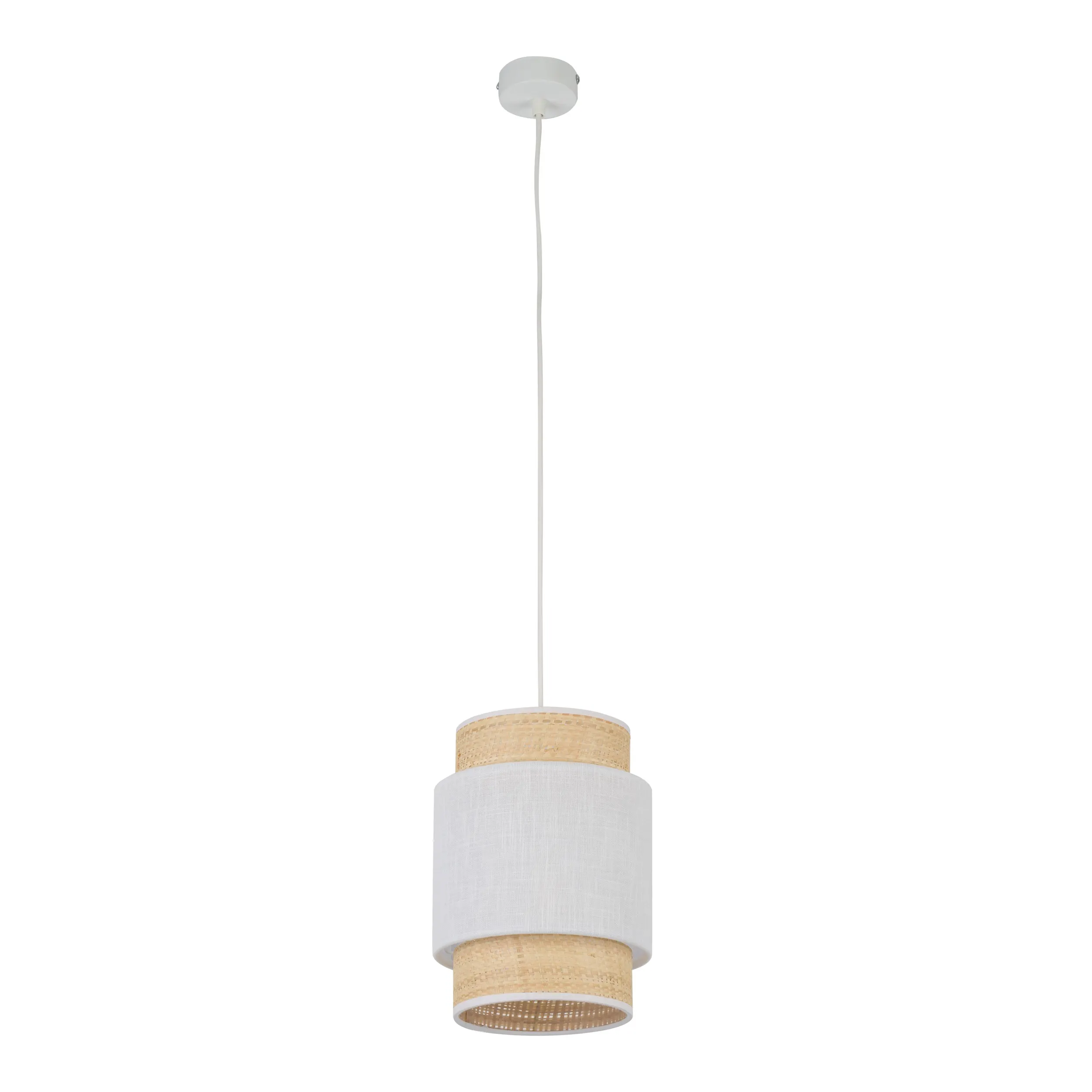 Lampa wisząca BOHO biała z tkaniny z beżowym elementem z plecionki 170x20cm