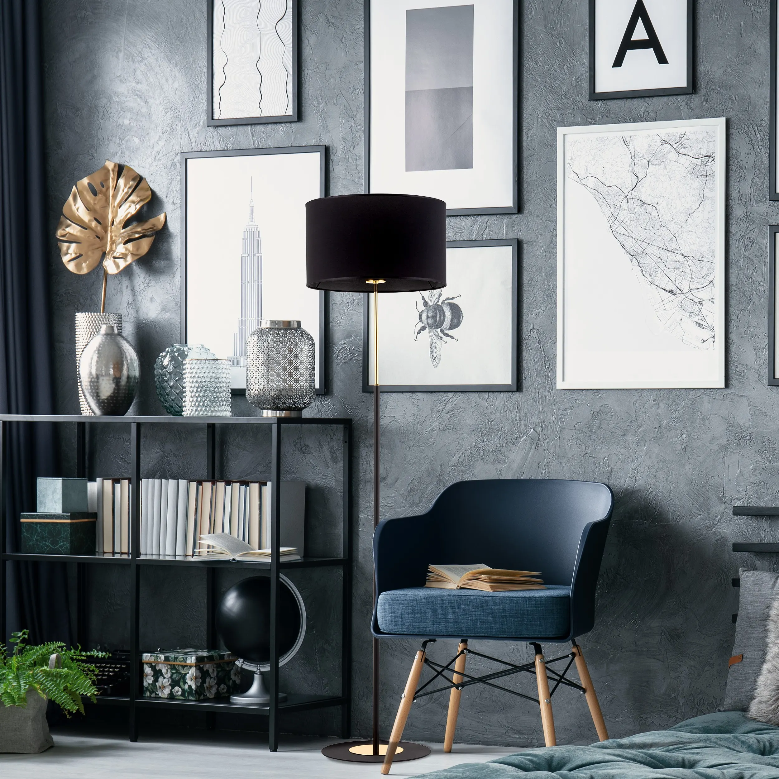 Lampa podłogowa LORD czarna złota okrągła - TK_5153