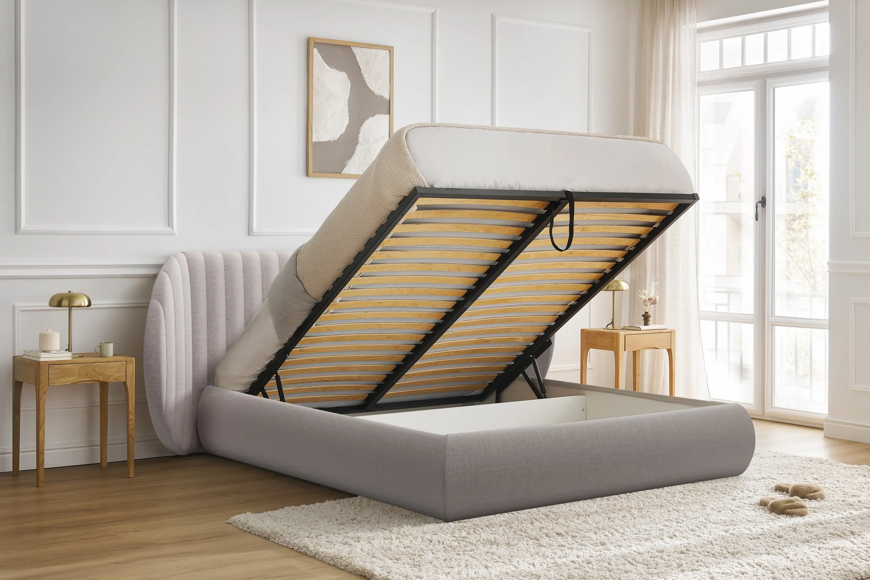 Łóżko Galin z pojemnikiem / 140x200 / Maya 01 - kremowy - B_158499