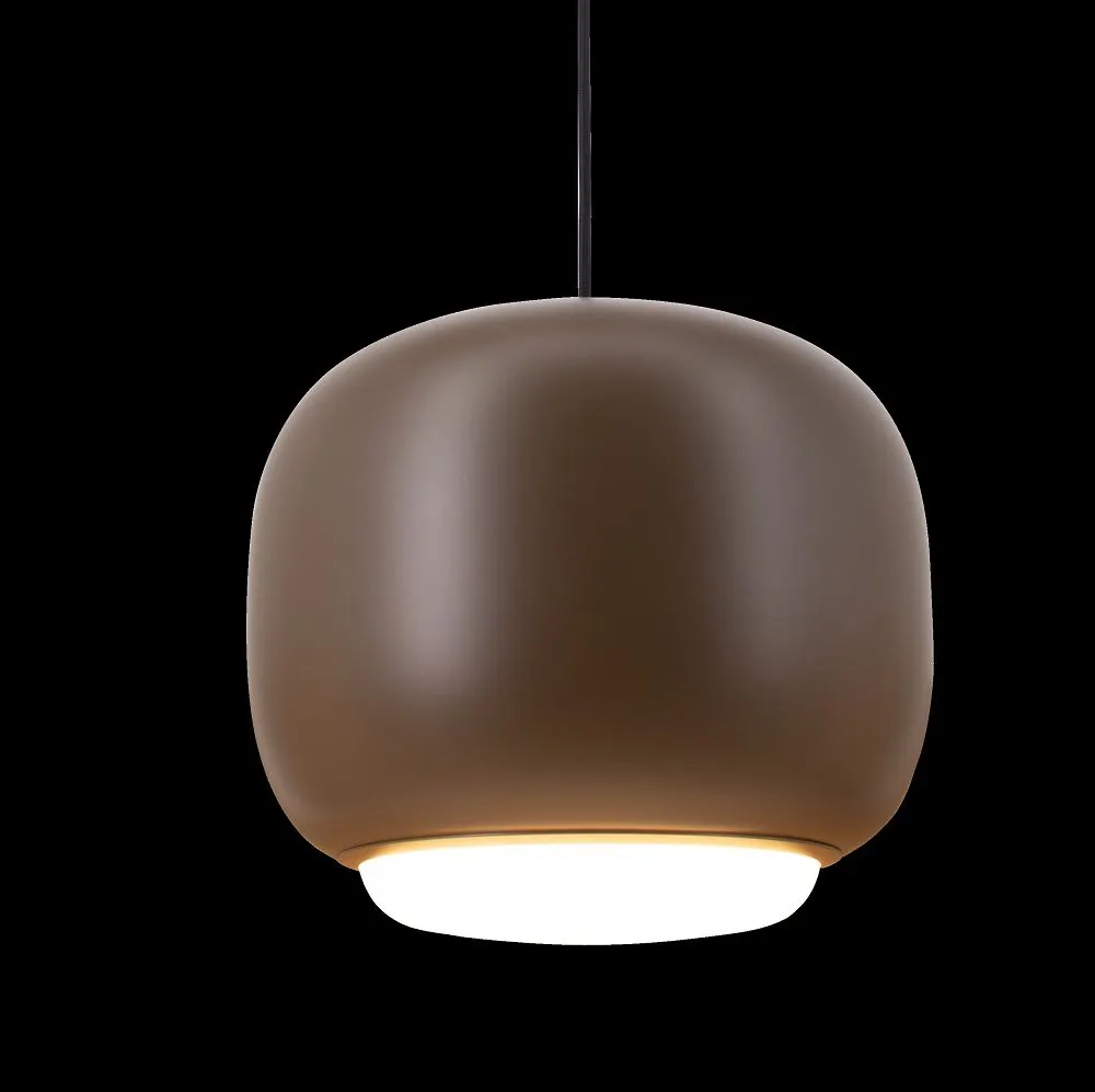 image lampa wisząca, korpus metaliczny, brązowy, kula, źródło światła LED