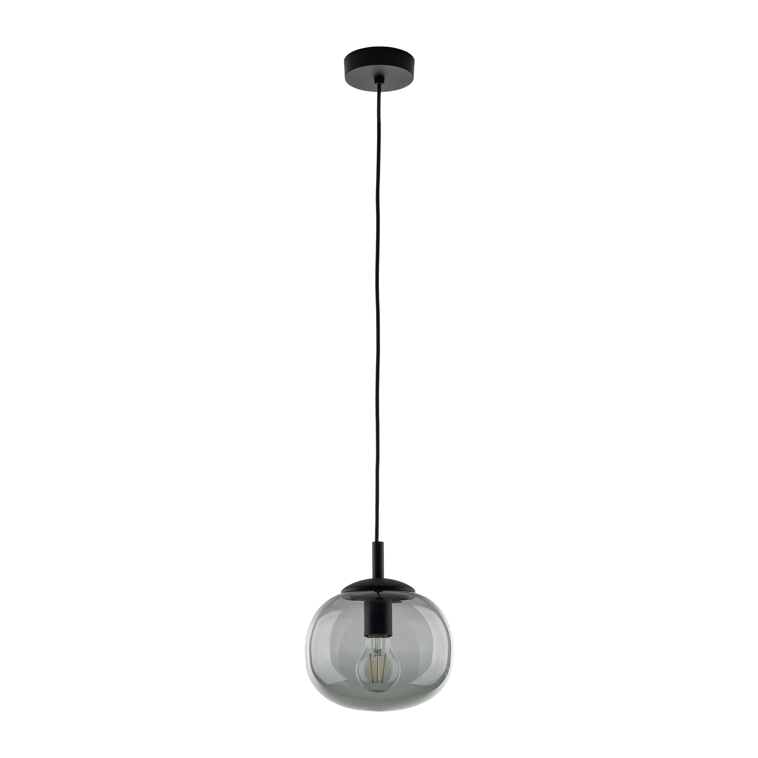 Lampa wisząca VIBE czarna z szarym okrągłym szklanym kloszem 160x20cm