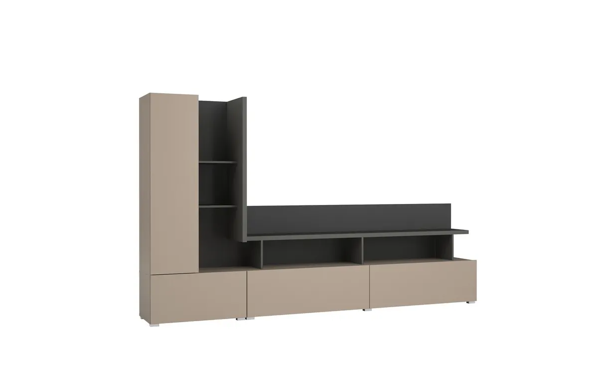 Meblościanka RTV SERIO półki i szuflady 270x164 cappuccino/antracyt