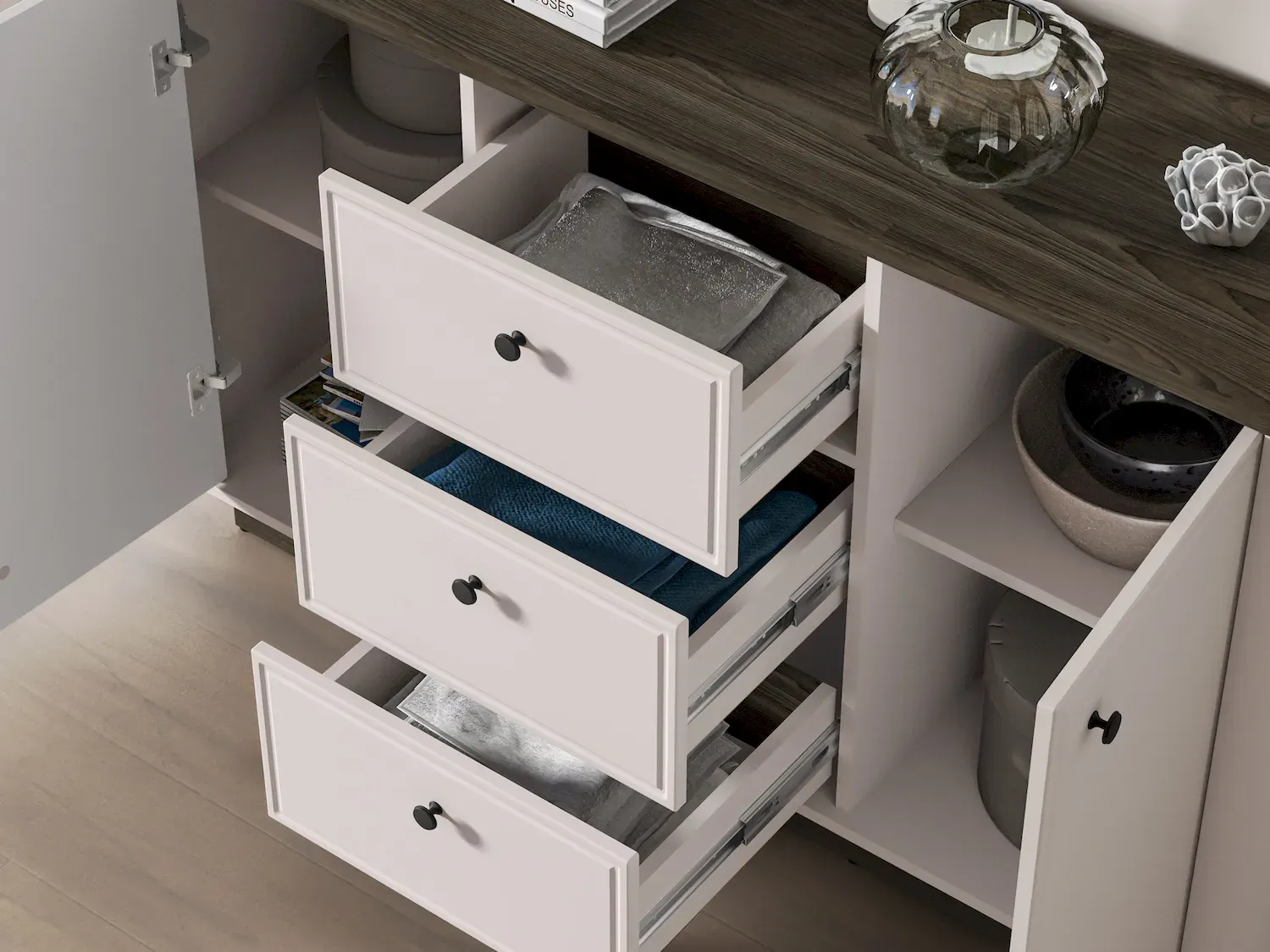 Komoda 2-drzwiowa z 3 szufladami VILAVIO 04 szer.138cm dąb windmill dark cashmere - 1VILA04-001