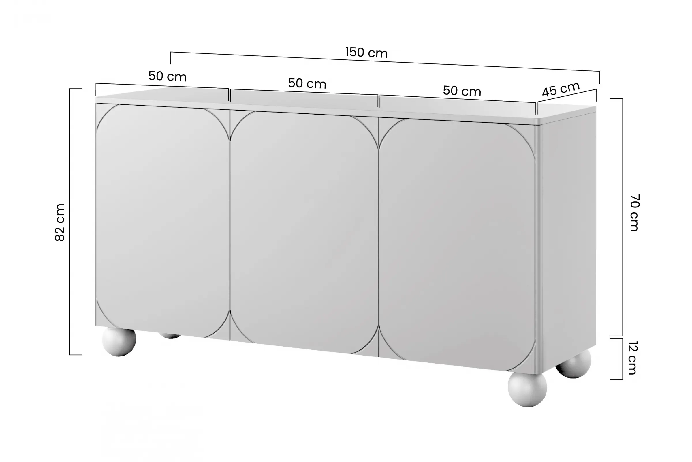 Komoda 3-drzwiowa z 4 szufladami SONATIA 150cm cashmere nogi kule — zdjęcie 7