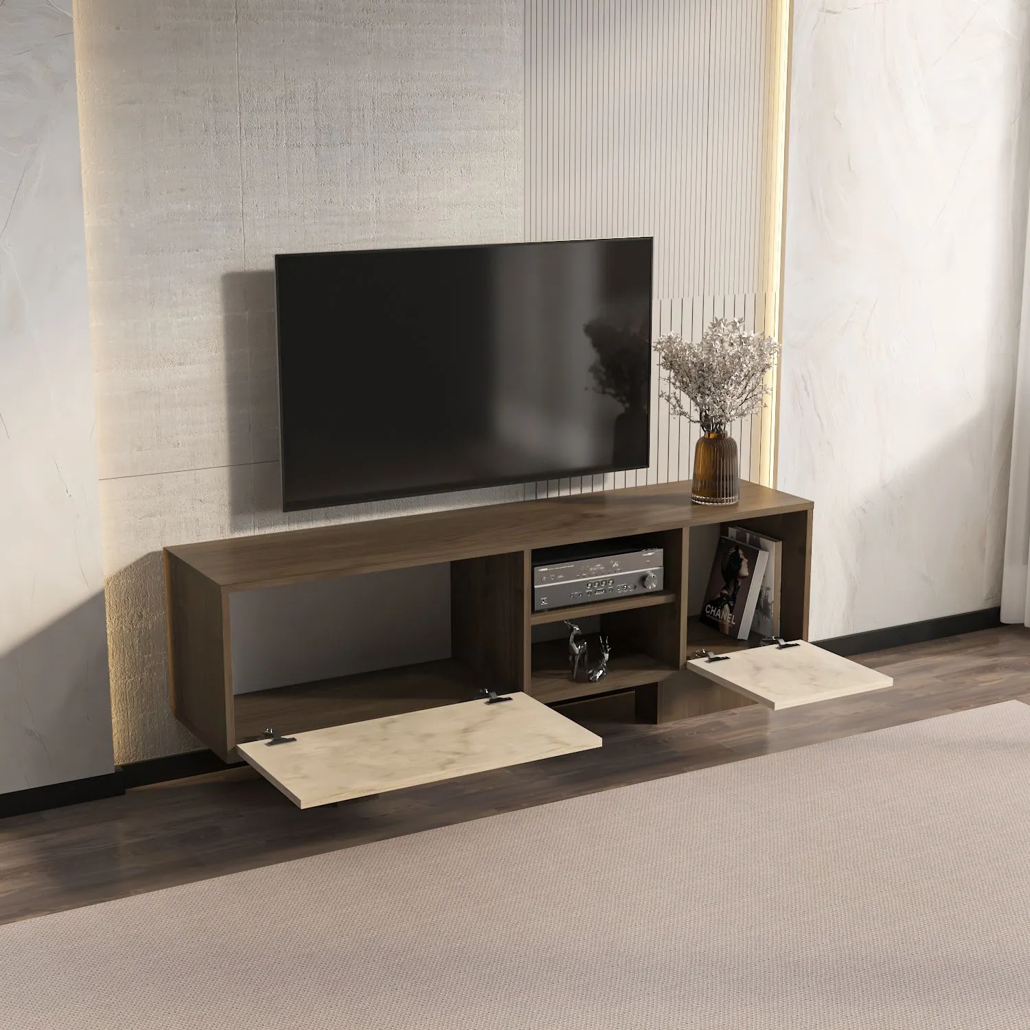 Szafka RTV 2-drzwiowa MONACO 150 cm trawertynowy orzech - ASI_875ZNA5340