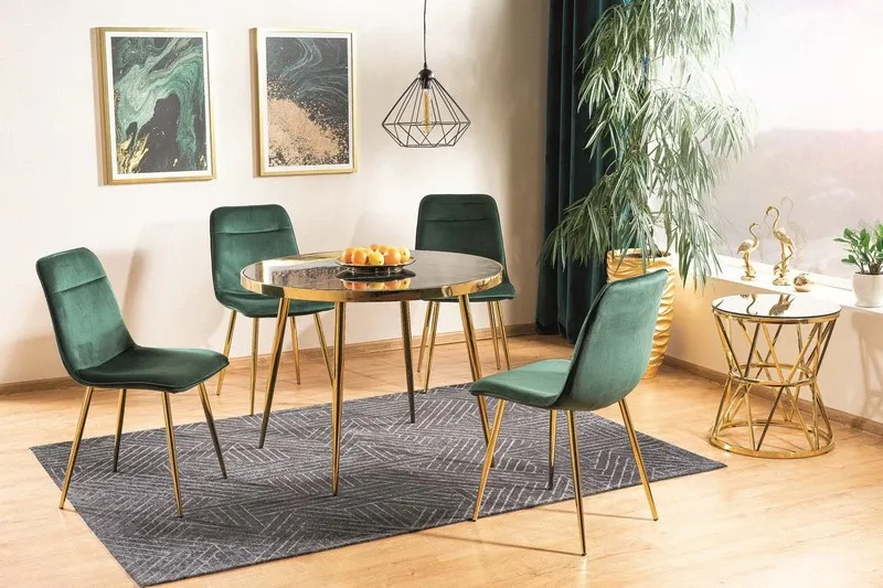 Stół okrągły CALVIN 100 cm szklany blat czarny efekt marmuru/złote nogi - CALVINMAZL100