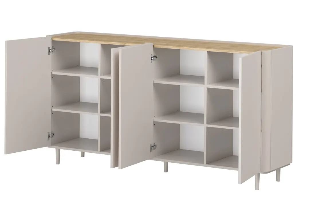 Komoda 4-drzwiowa ELIVO 200cm drewniane nóżki cashmere dąb olejowany — zdjęcie 3