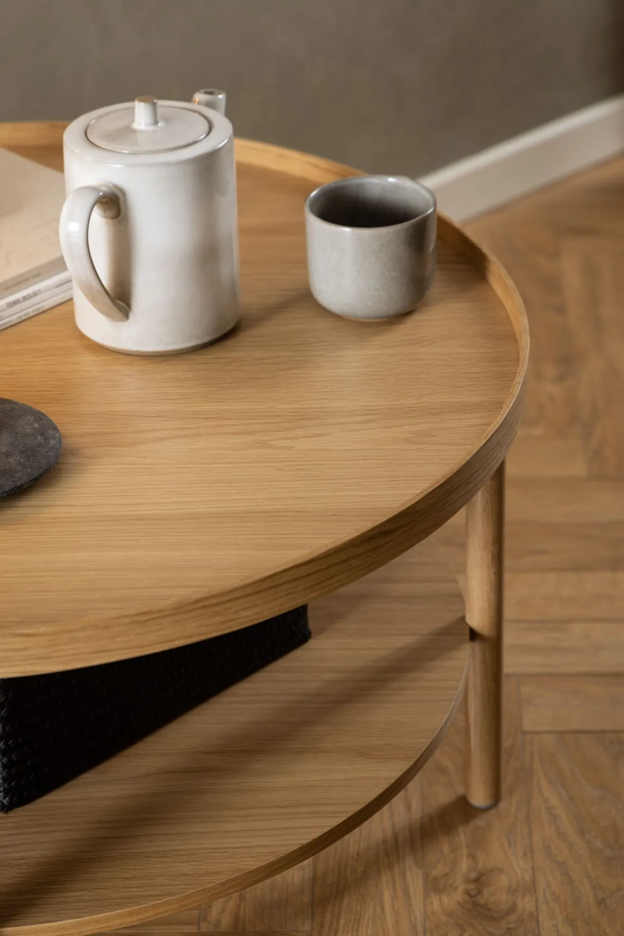 Stolik kawowy okrągły z półką BANBURY 80x42 Naturalny - 0000101468