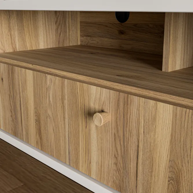 Szafka RTV AKSANA L 1-drzwiowa z szufladą - dąb mauvella, biały - AKNT122L-M992