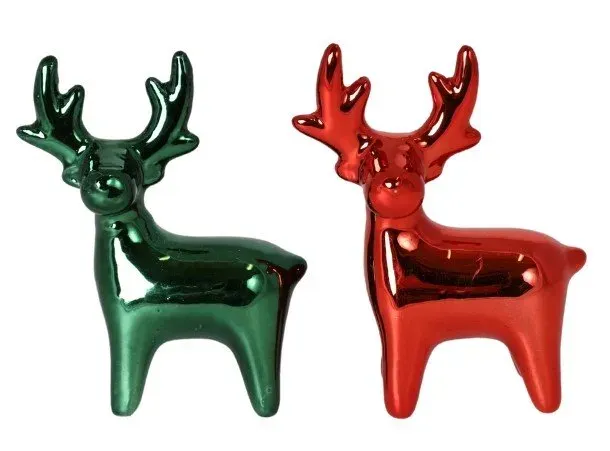 Figurka ceramiczna RENIFER 2 sztuki zielony czerwony